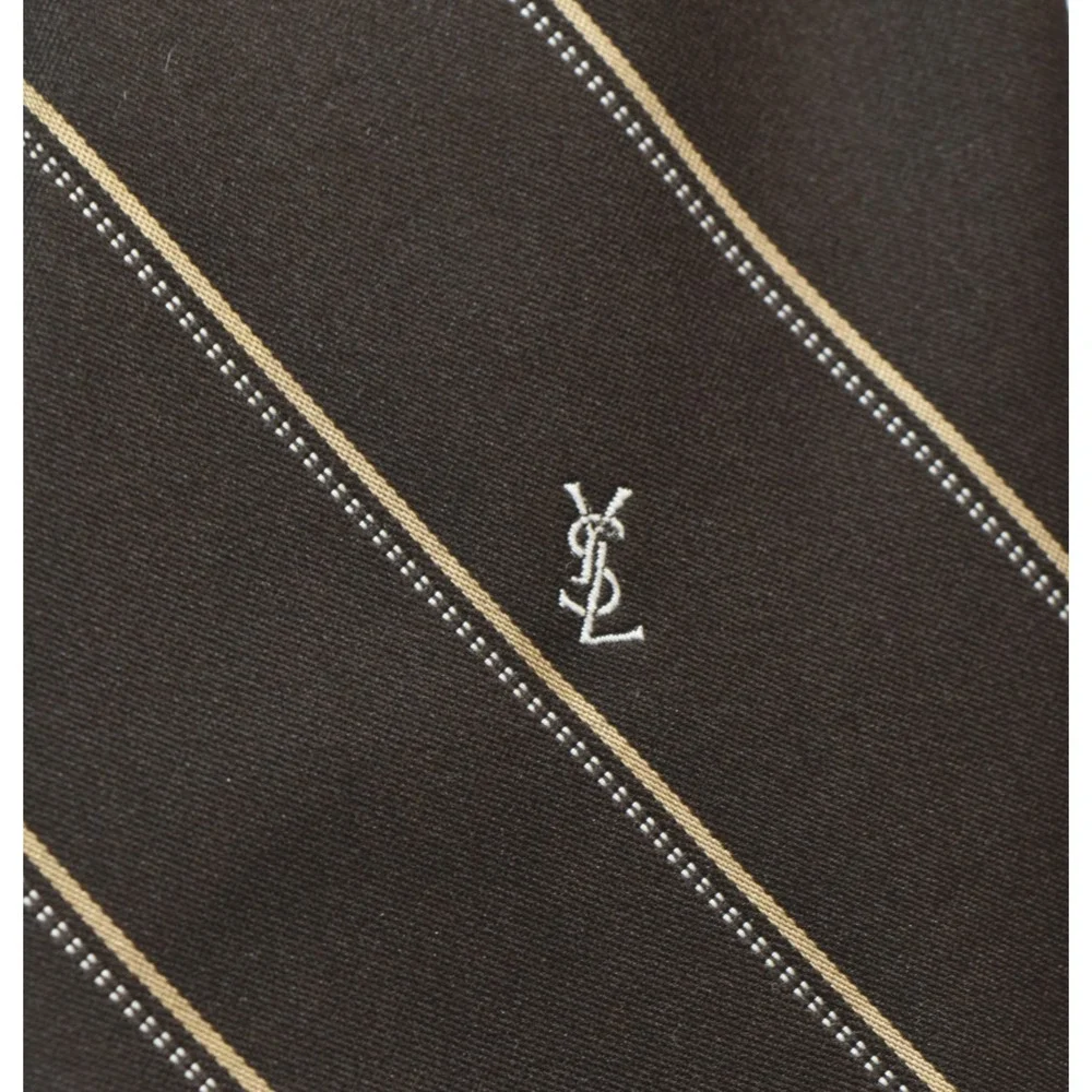 Vintage Yves Saint Lauren Neck Tie Mens Brown Striped Classic YSL